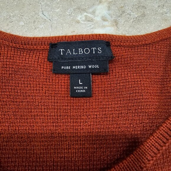 Talbots Burnt Orange Rust Merino Wool Snap Front Duster Cardigan Fall Size L - Picture 5 of 6